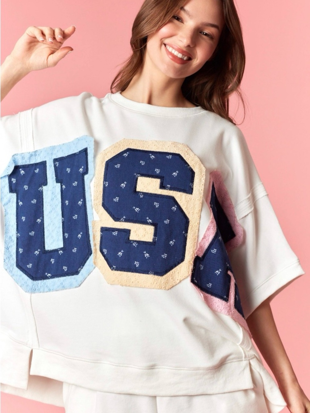 USA' Patches With Floral Printed With Eyelet Embroidery Outline Set